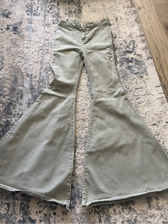 Free People Denim - Free People Olive Green Wide Leg Flare Jeans
